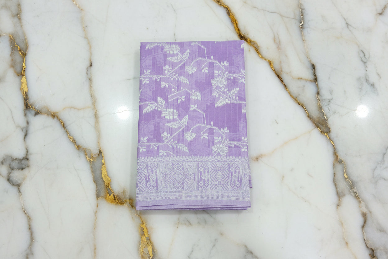 Silk Cotton Saree with floral pattern all over saree and Border in Light Purple color