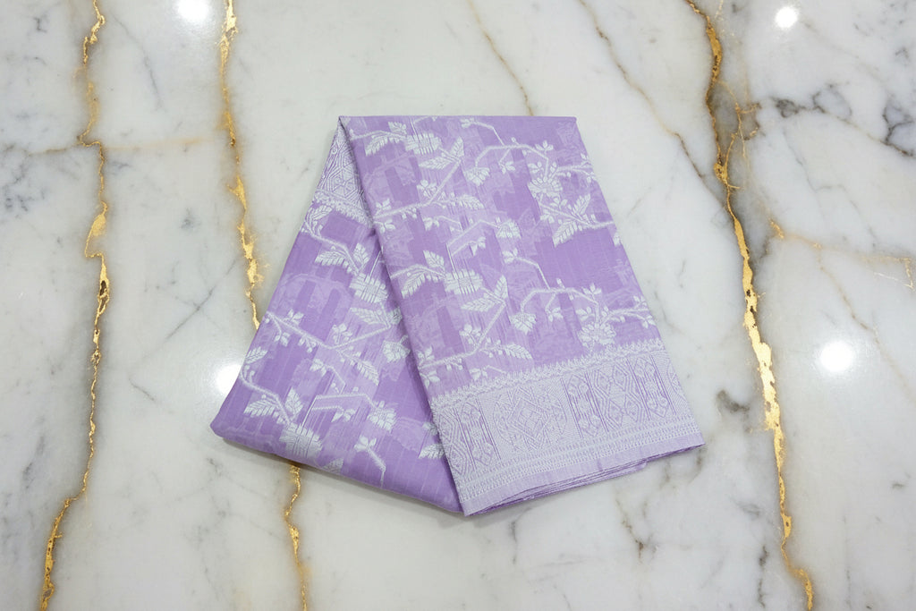 Silk Cotton Saree with floral pattern all over saree and Border in Light Purple color