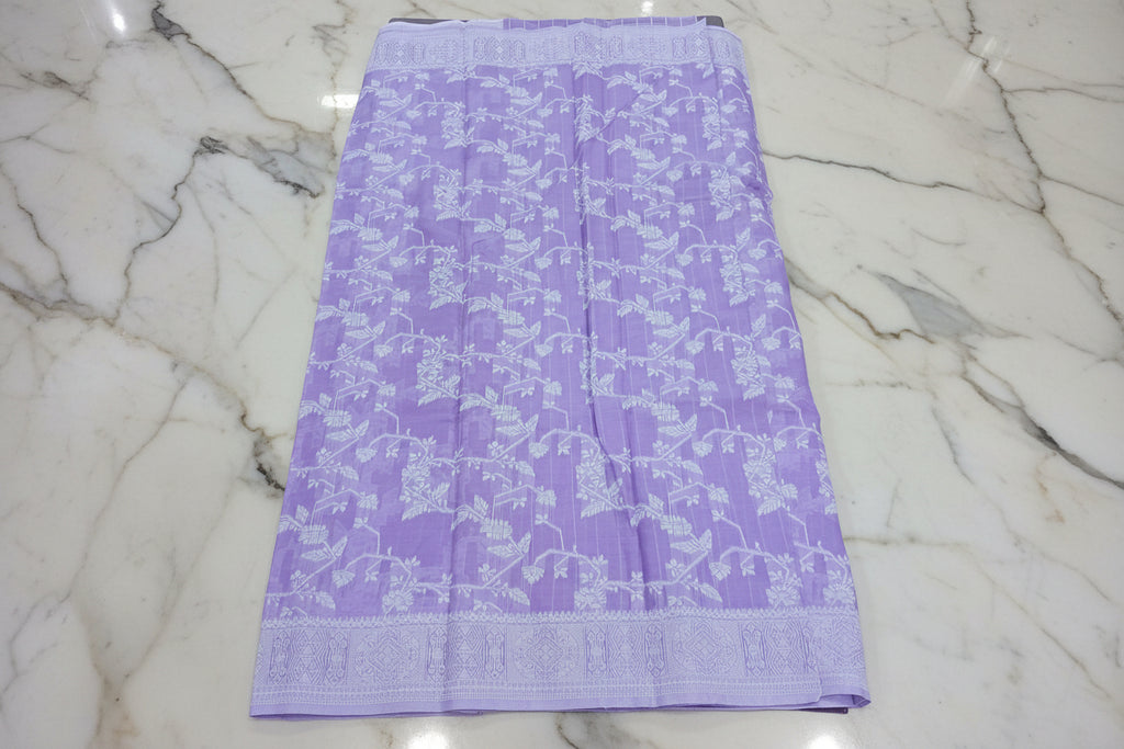 Silk Cotton Saree with floral pattern all over saree and Border in Light Purple color