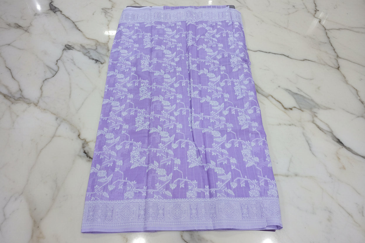Silk Cotton Saree with floral pattern all over saree and Border in Light Purple color