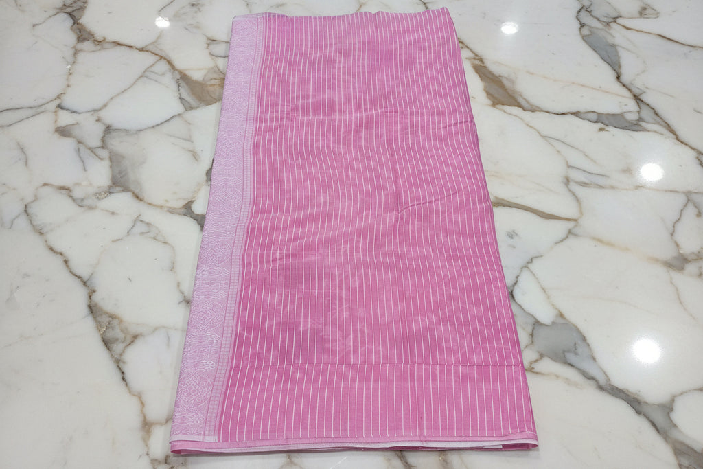 Silk Cotton Saree with floral pattern all over saree and Border in Light Pink color