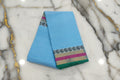 Silk Cotton Saree with floral pattern Border Gold Zari in Light Blue Color