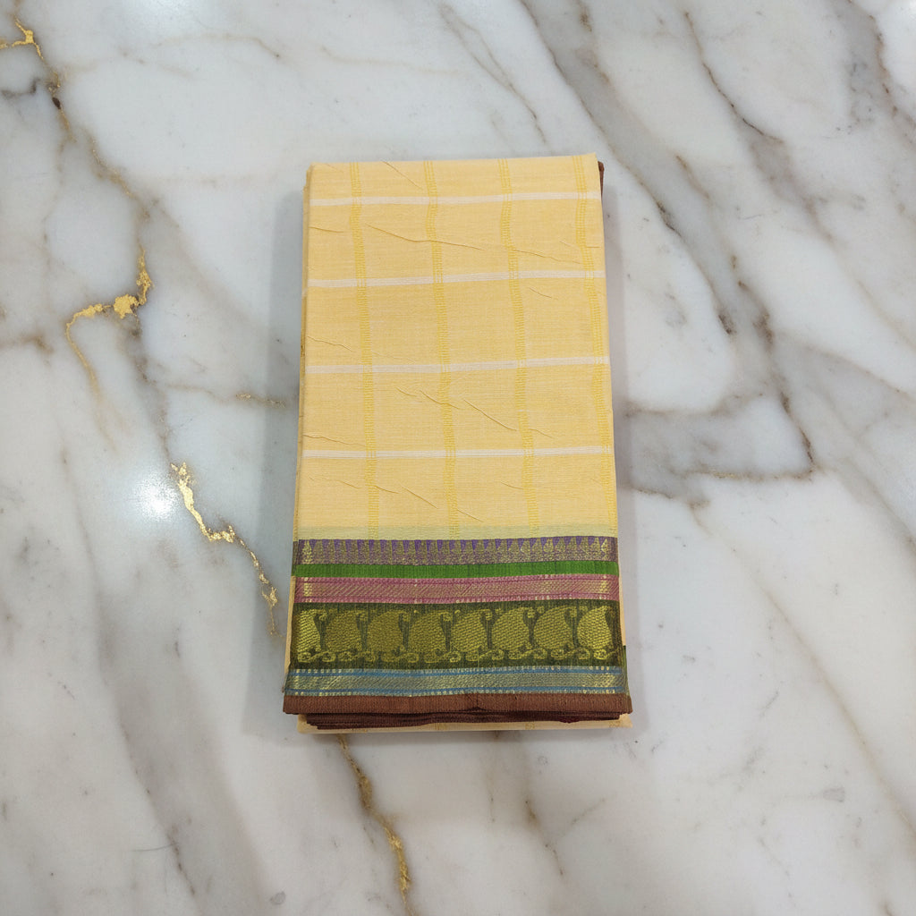 Silk Cotton Saree with floral pattern Border Gold Zari in Yellow Color