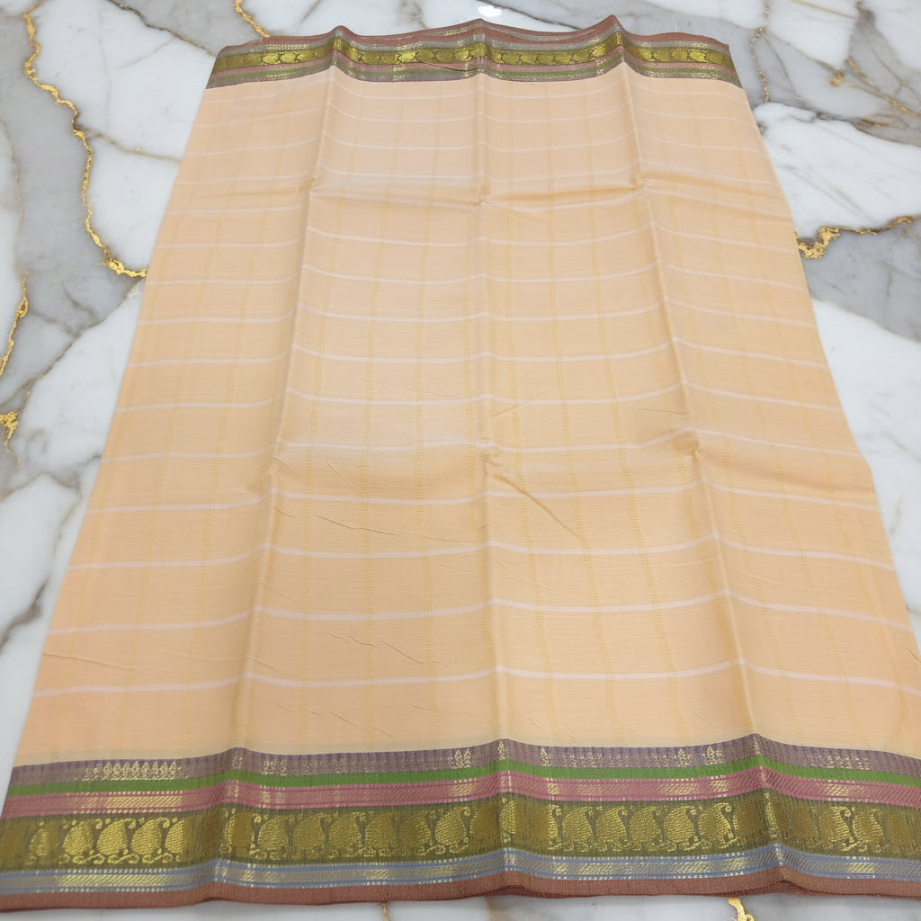Silk Cotton Saree with floral pattern Border Gold Zari in Yellow Color