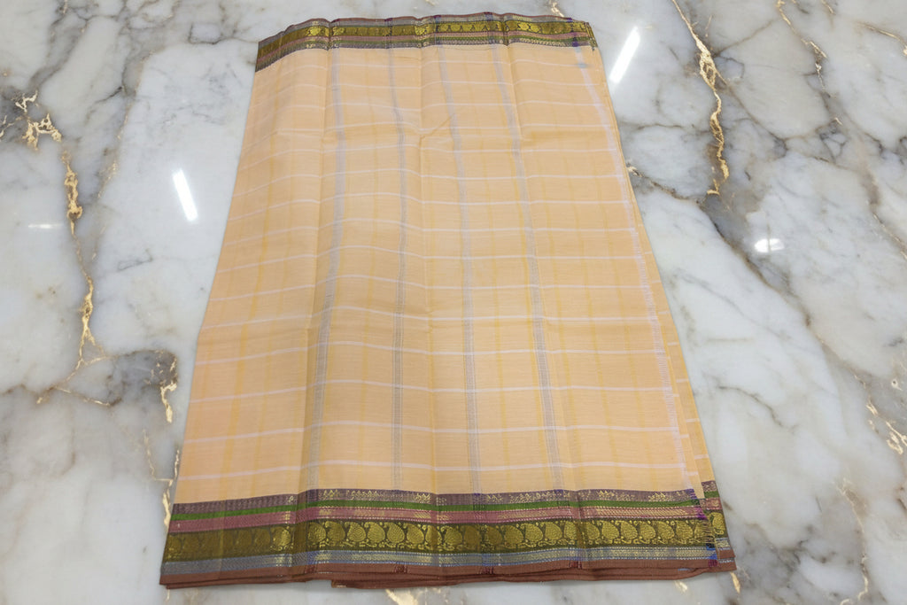 Silk Cotton Saree with floral pattern Border Gold Zari in Yellow Color