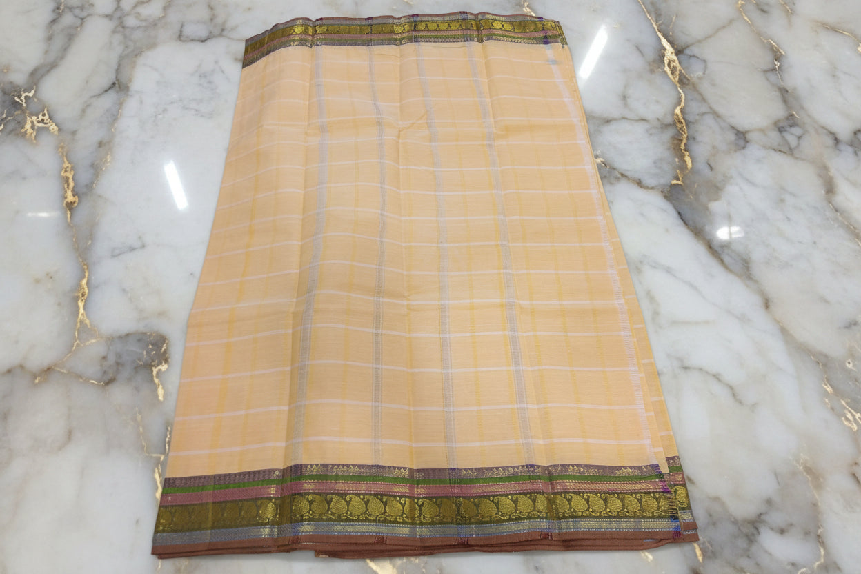 Silk Cotton Saree with floral pattern Border Gold Zari in Yellow Color