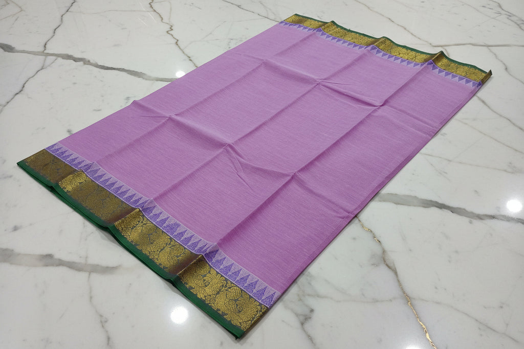 Silk Cotton Saree with floral pattern Border Gold Zari in Purple Color