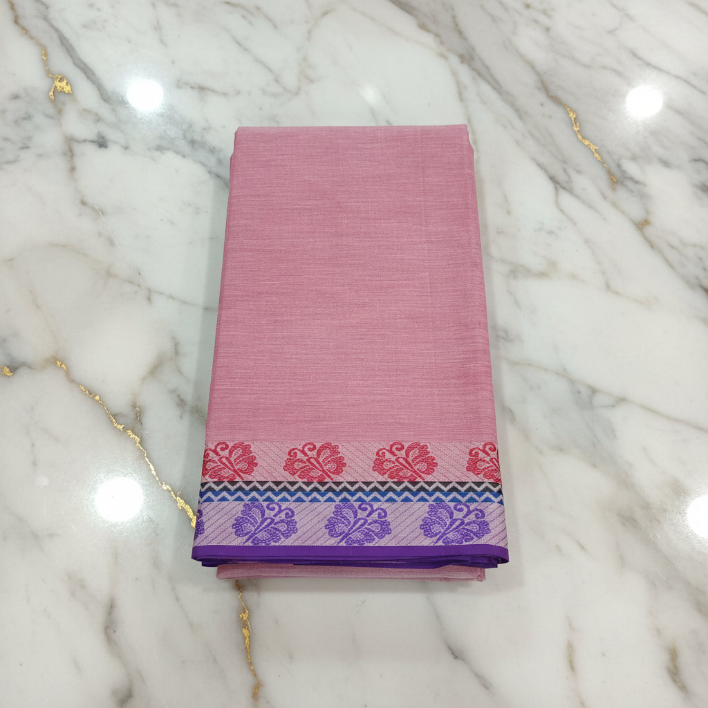 Silk Cotton Saree with floral pattern Border in Pink Color