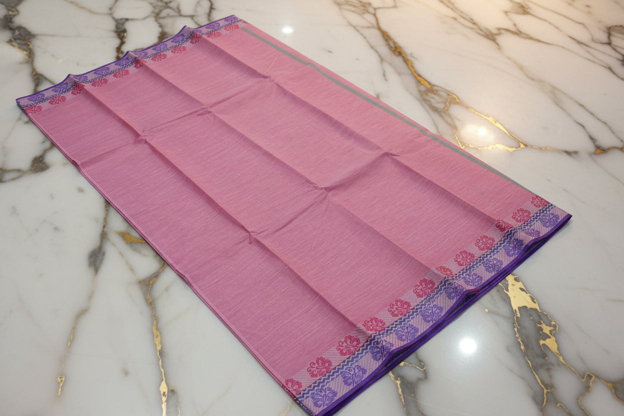 Silk Cotton Saree with floral pattern Border in Pink Color