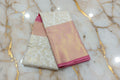 Kanchipuram Silk Saree with full gold zari weaving in Light Cream color in contrast color border