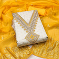 Silk Embroidered Churidhar Sets with Dupatta in Cream Wjitish Cream Yellow Color