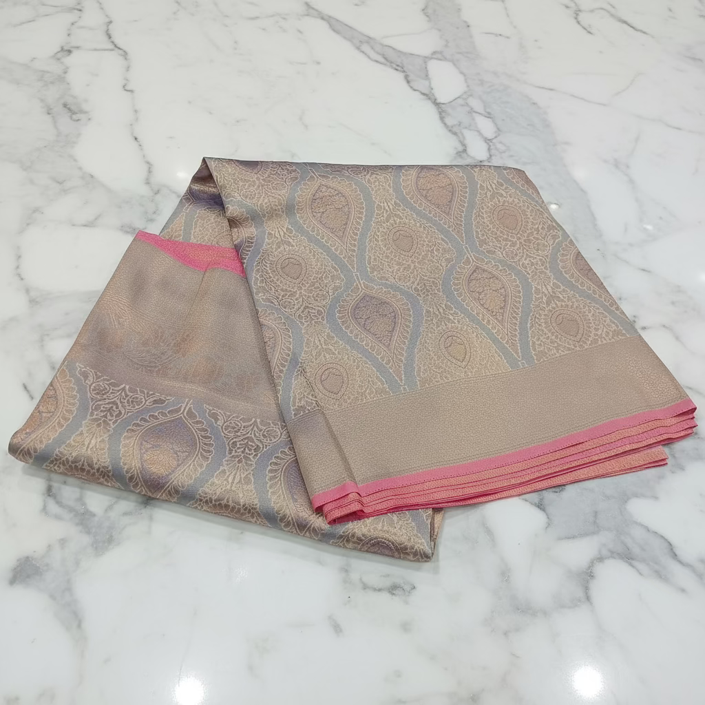 Kanchipuram Pure Silk Saree with detailed Butta motifs and luxurious Pallu in Grey color