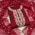 Silk Embroidered Churidhar Sets with Dupatta in Red Color