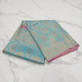 Kanchipuram Pure Silk Saree with detailed Butta motifs and luxurious Pallu in Sky Blue color