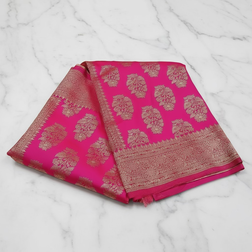 Kanchipuram Pure Silk Saree with Butta Motif in Rich Pink Color