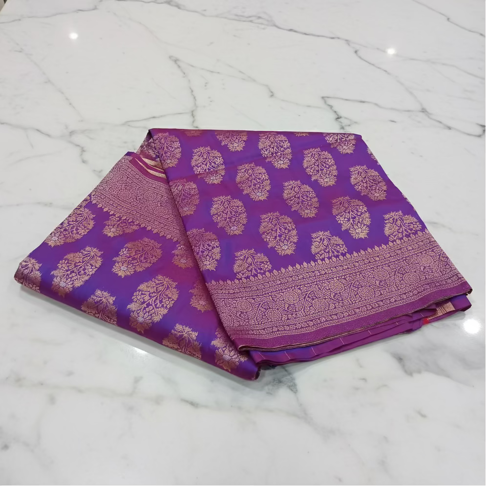 Kanchipuram Pure Silk Saree with Butta Motif in Royal Purple Color