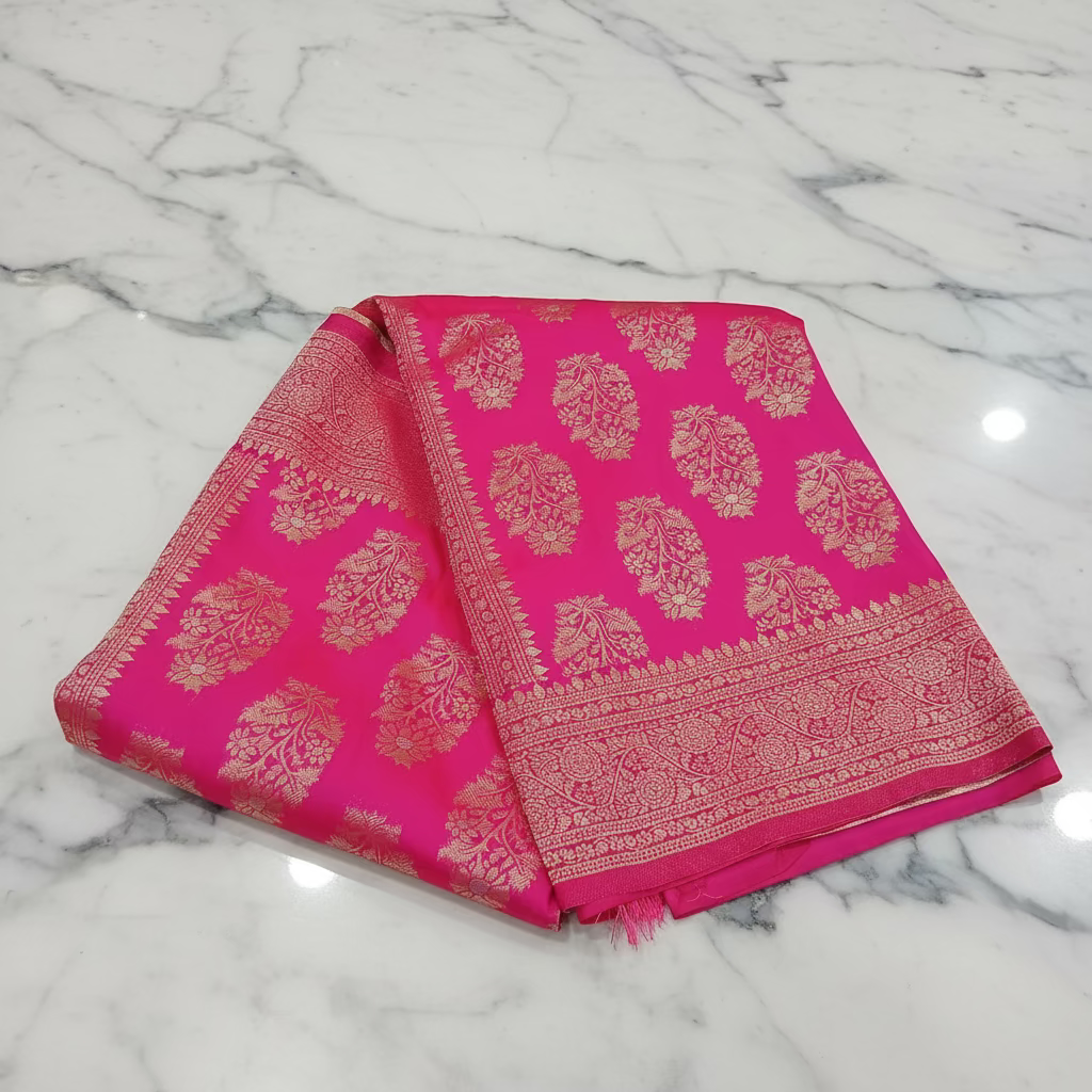 Kanchipuram Pure Silk Saree with Butta Motif in Peach Pink Color