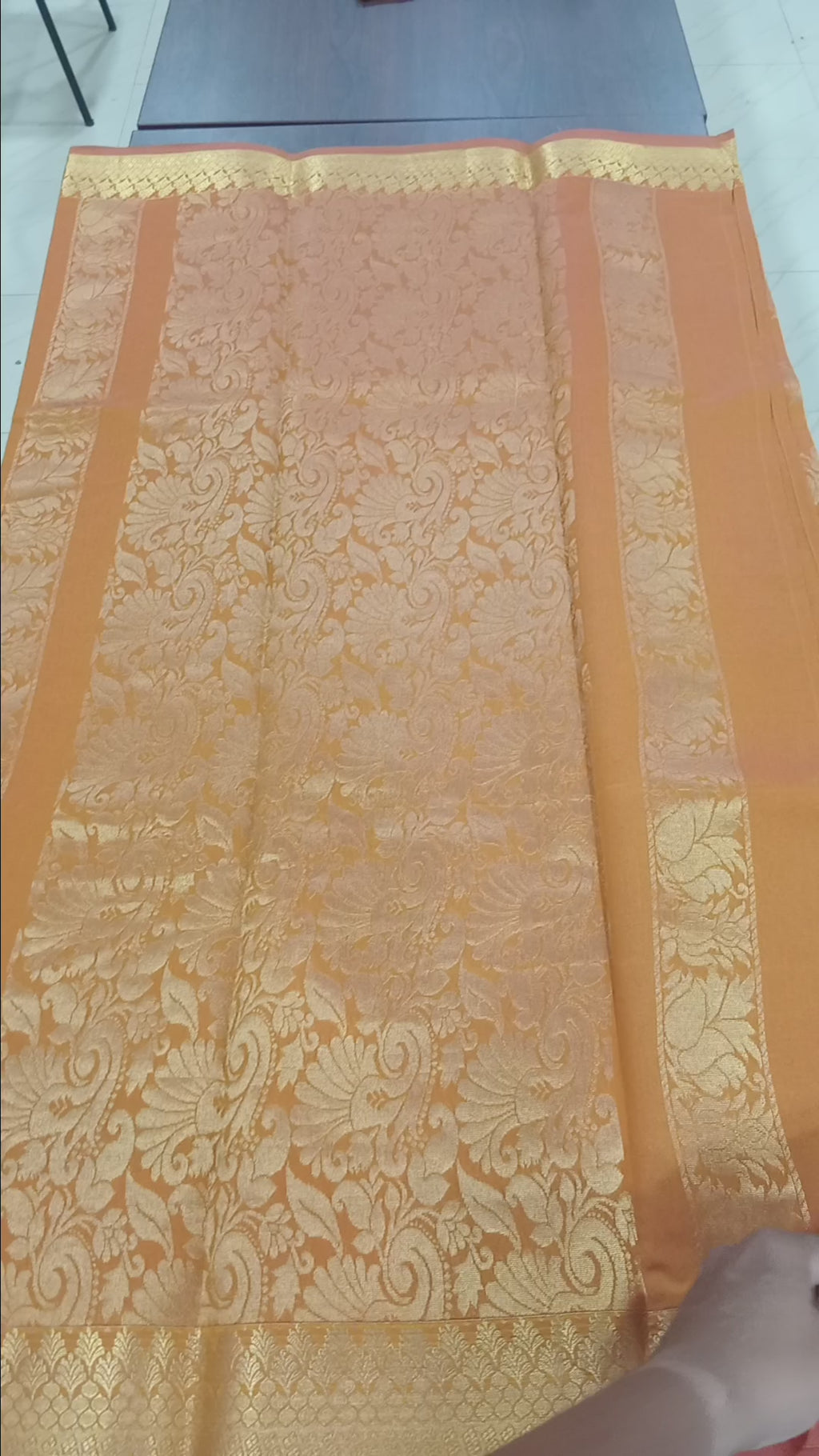 Silk Cotton Saree with intricate weaving border and pallu in Yellow Color with Gold zari thread weaving