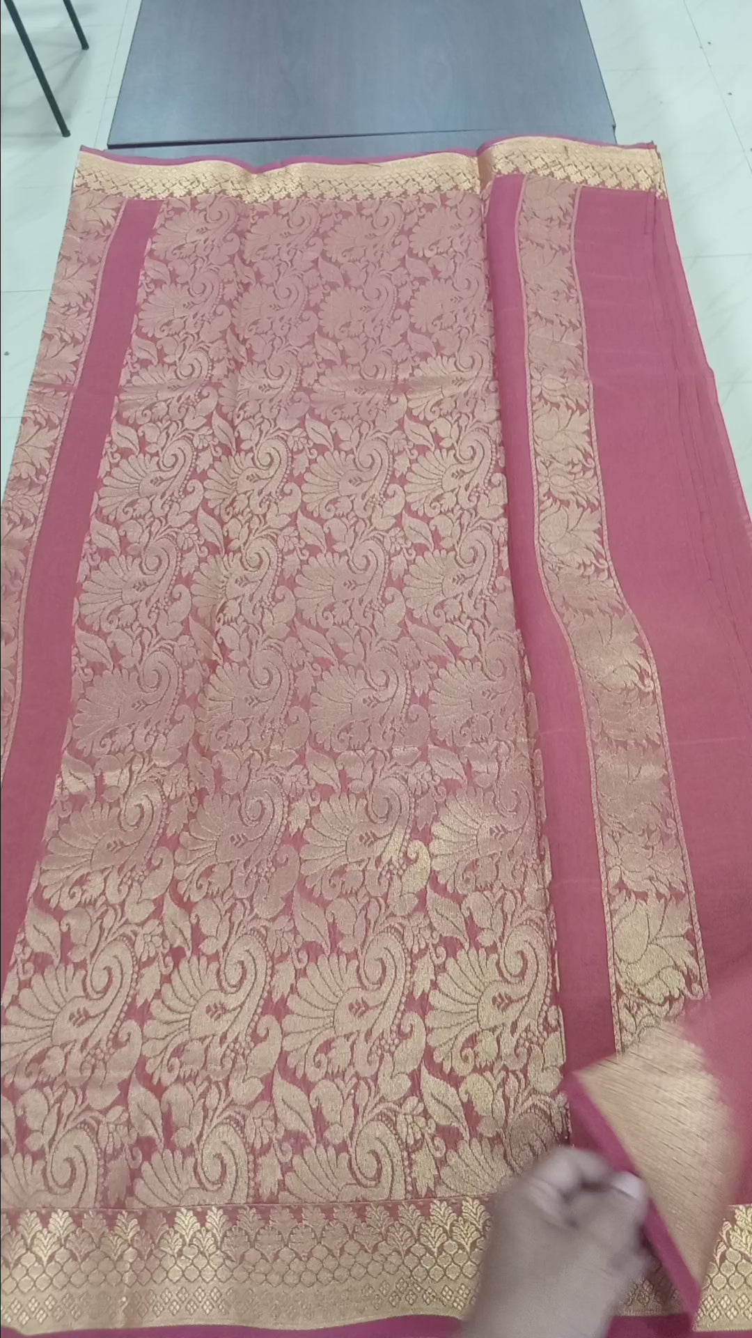 Silk Cotton Saree with intricate weaving border and pallu in Reddish Brown Color with Gold zari thread weaving