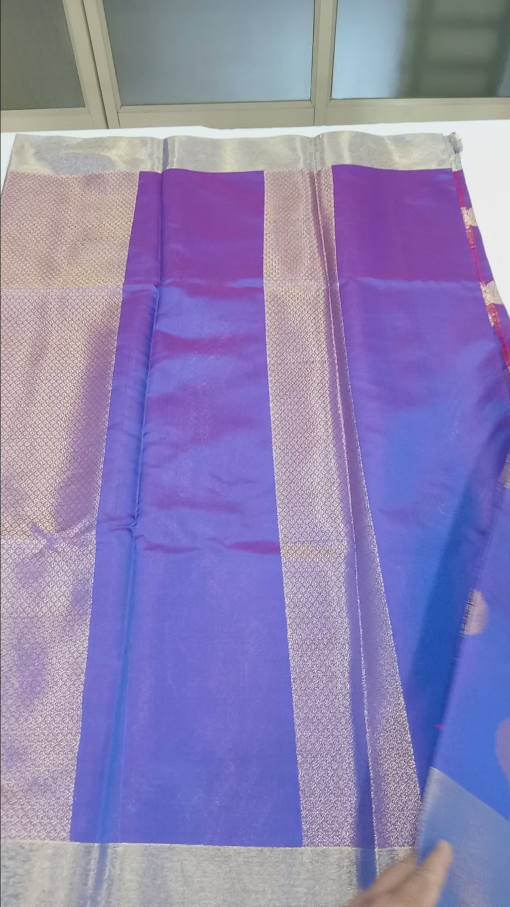 Kanchipuram Silk saree with Gold Zari pattern with Gold Butta all over saree and pallu in Royal Bluish Purple Color
