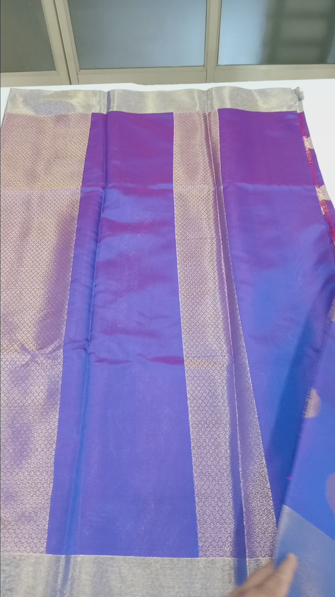 Kanchipuram Silk saree with Gold Zari pattern with Gold Butta all over saree and pallu in Royal Bluish Purple Color