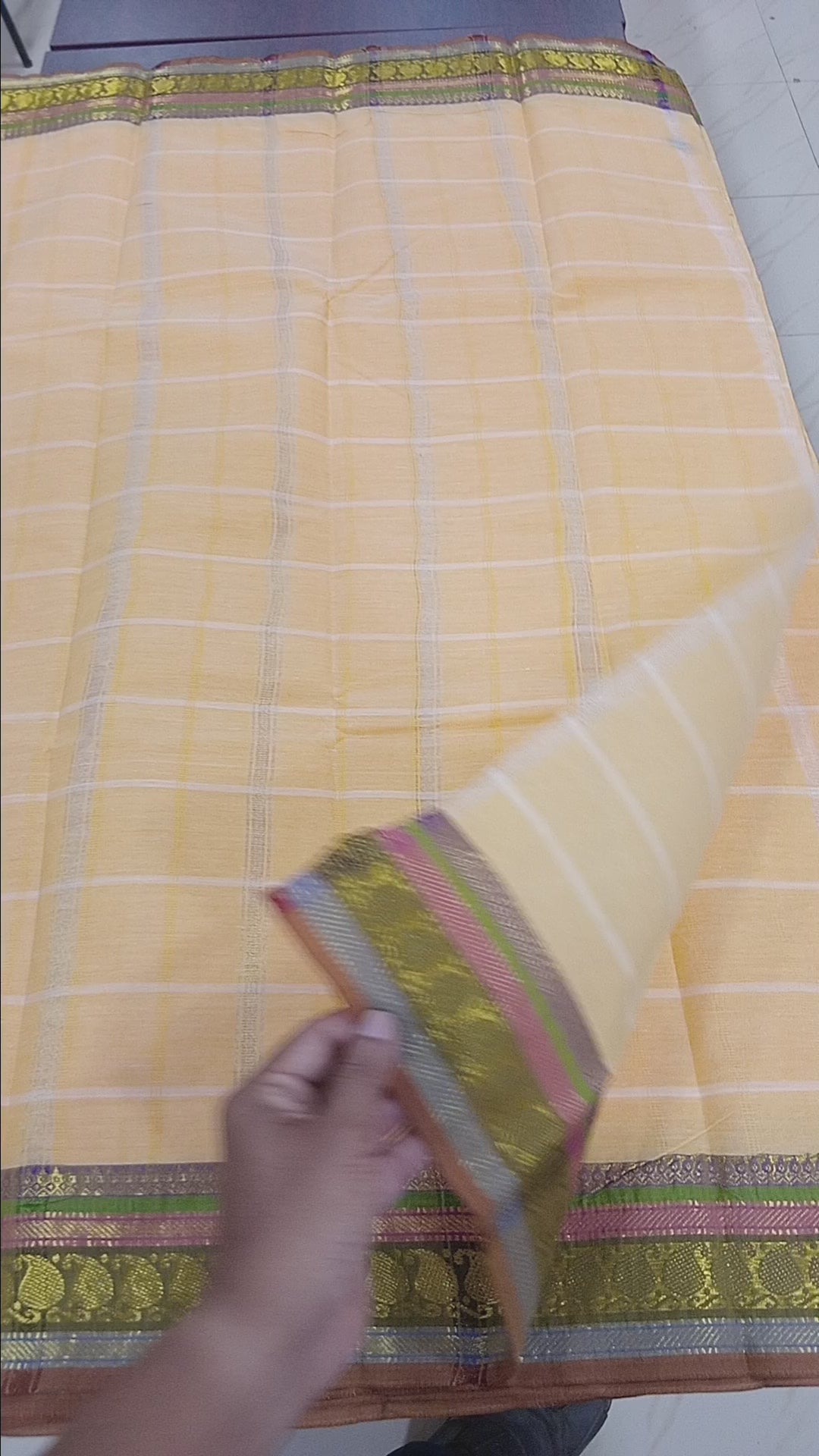 Silk Cotton Saree with floral pattern Border Gold Zari in Yellow Color