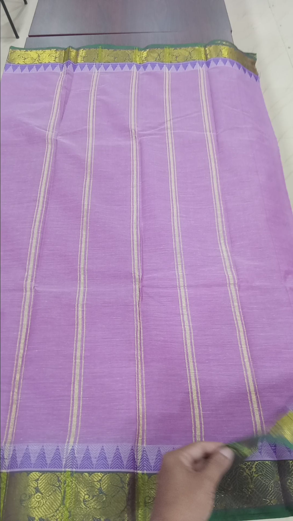 Silk Cotton Saree with floral pattern Border Gold Zari in Purple Color