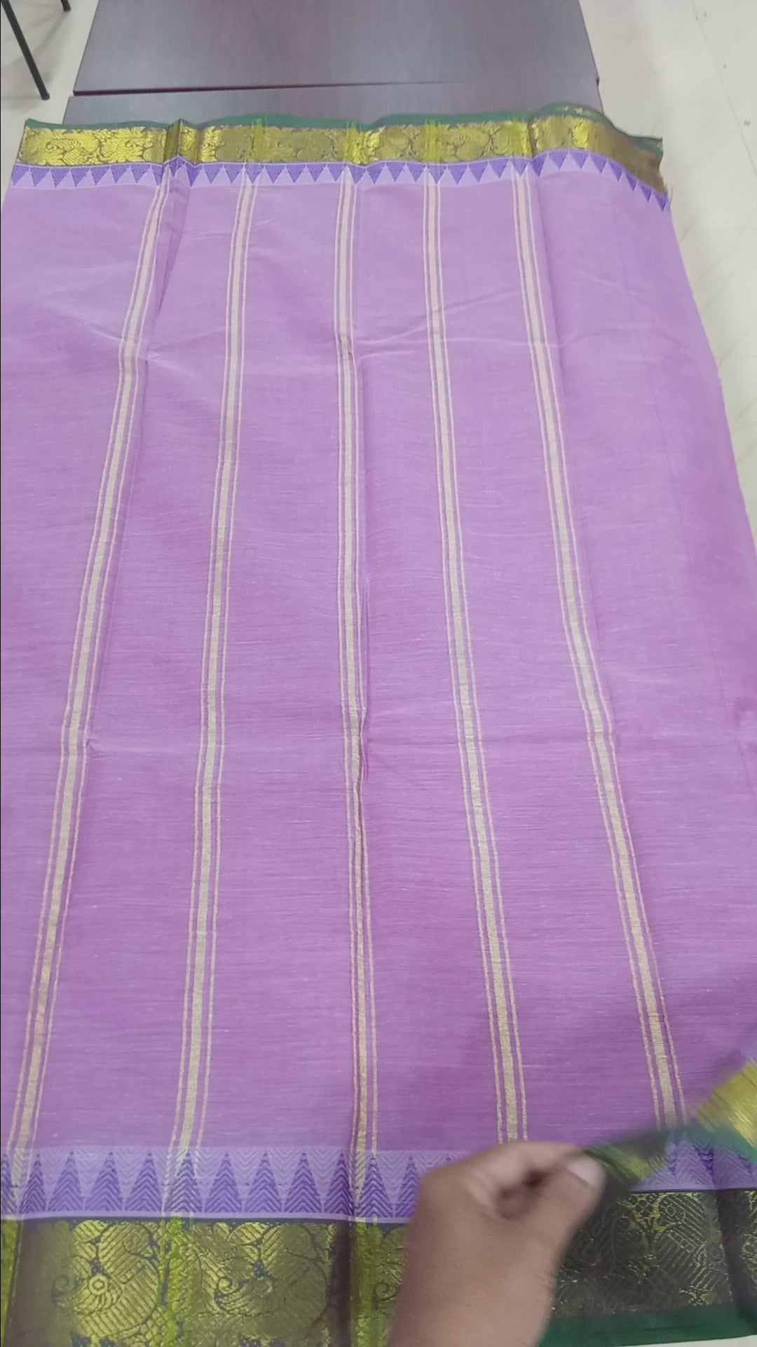 Silk Cotton Saree with floral pattern Border Gold Zari in Purple Color