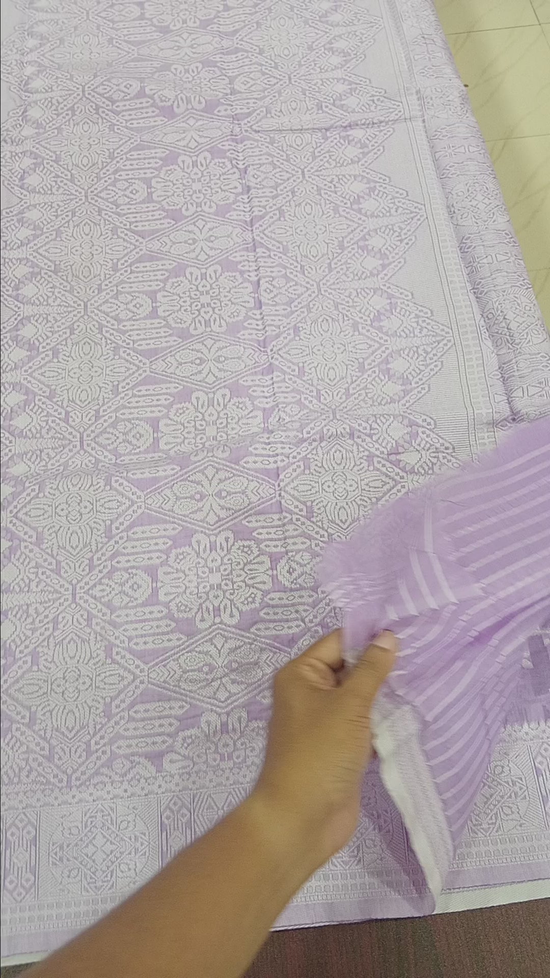 Silk Cotton Saree with floral pattern all over saree and Border in Light Purple color