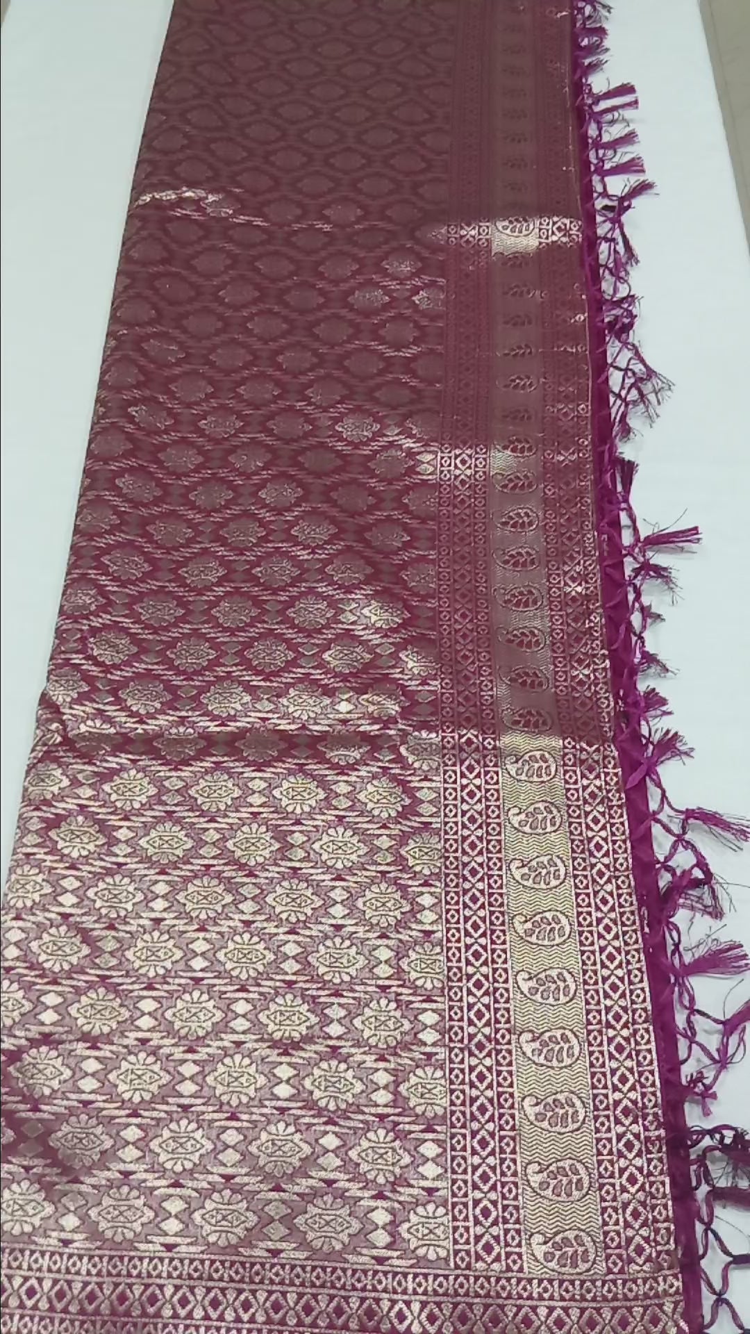 Banarasi Pure Silk Saree with mini gold zari butta motif all over saree with elaborate gold zari border and pallu inDark Pink color