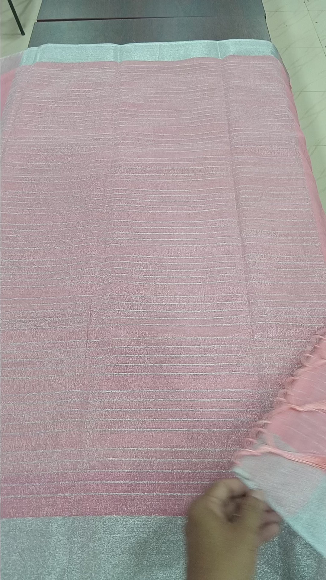 Silk Cotton Saree with Silver Lines Zari all over saree and Border in Pink color