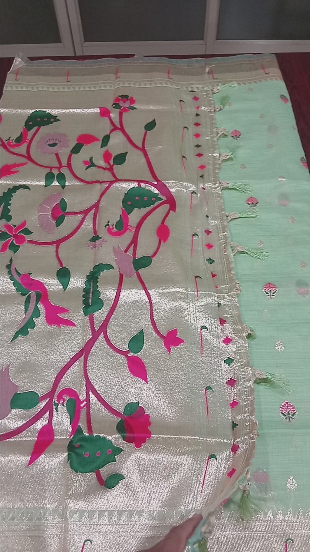 Patola Pure Silk Saree with Rich Gold Color Zari Border and Pallu in Light Green Color