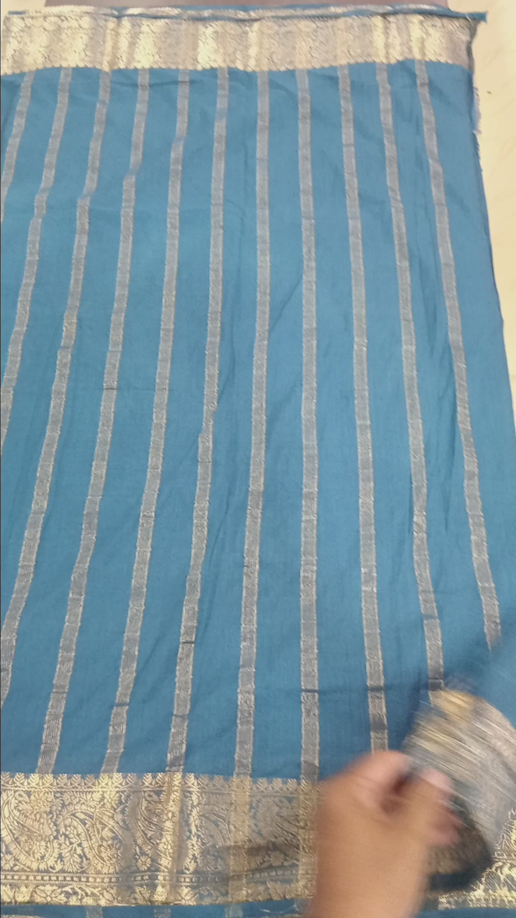 Mysore Silk Plain Saree with classic Gold Zari border in Blue Color