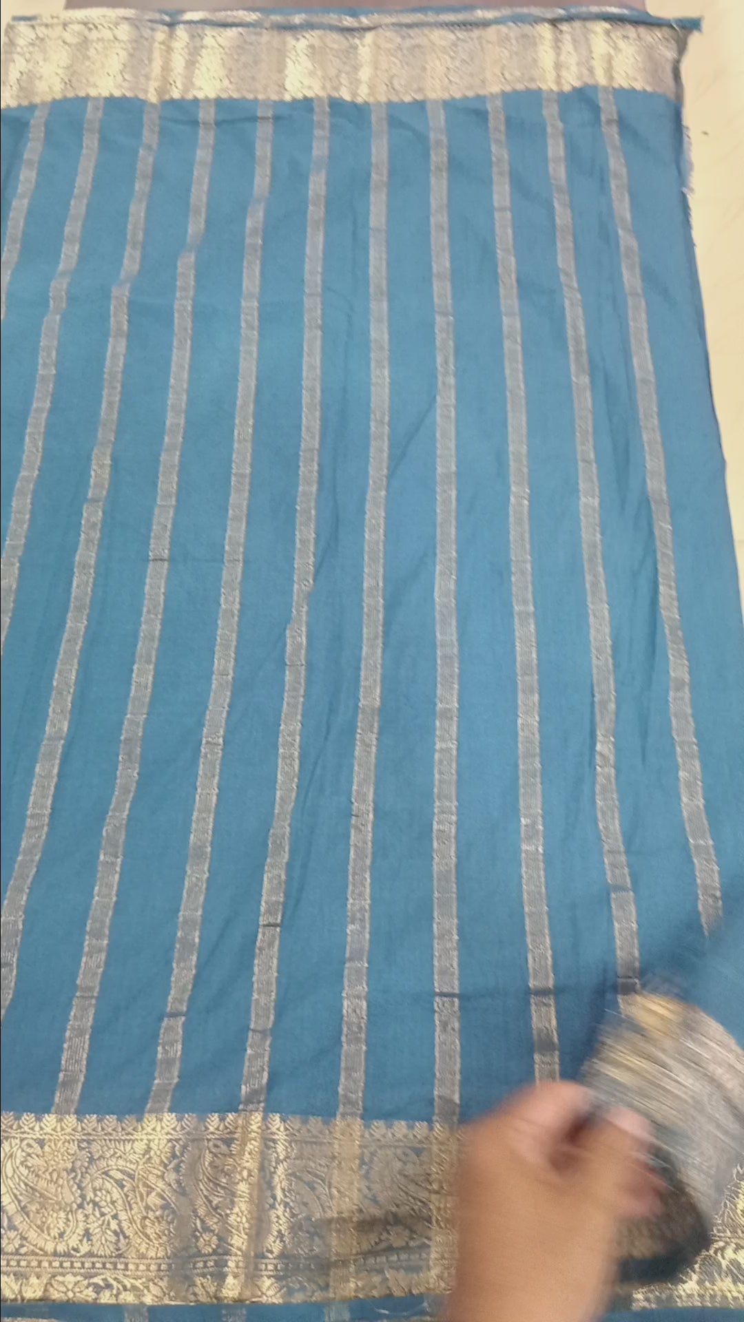 Mysore Silk Plain Saree with classic Gold Zari border in Blue Color