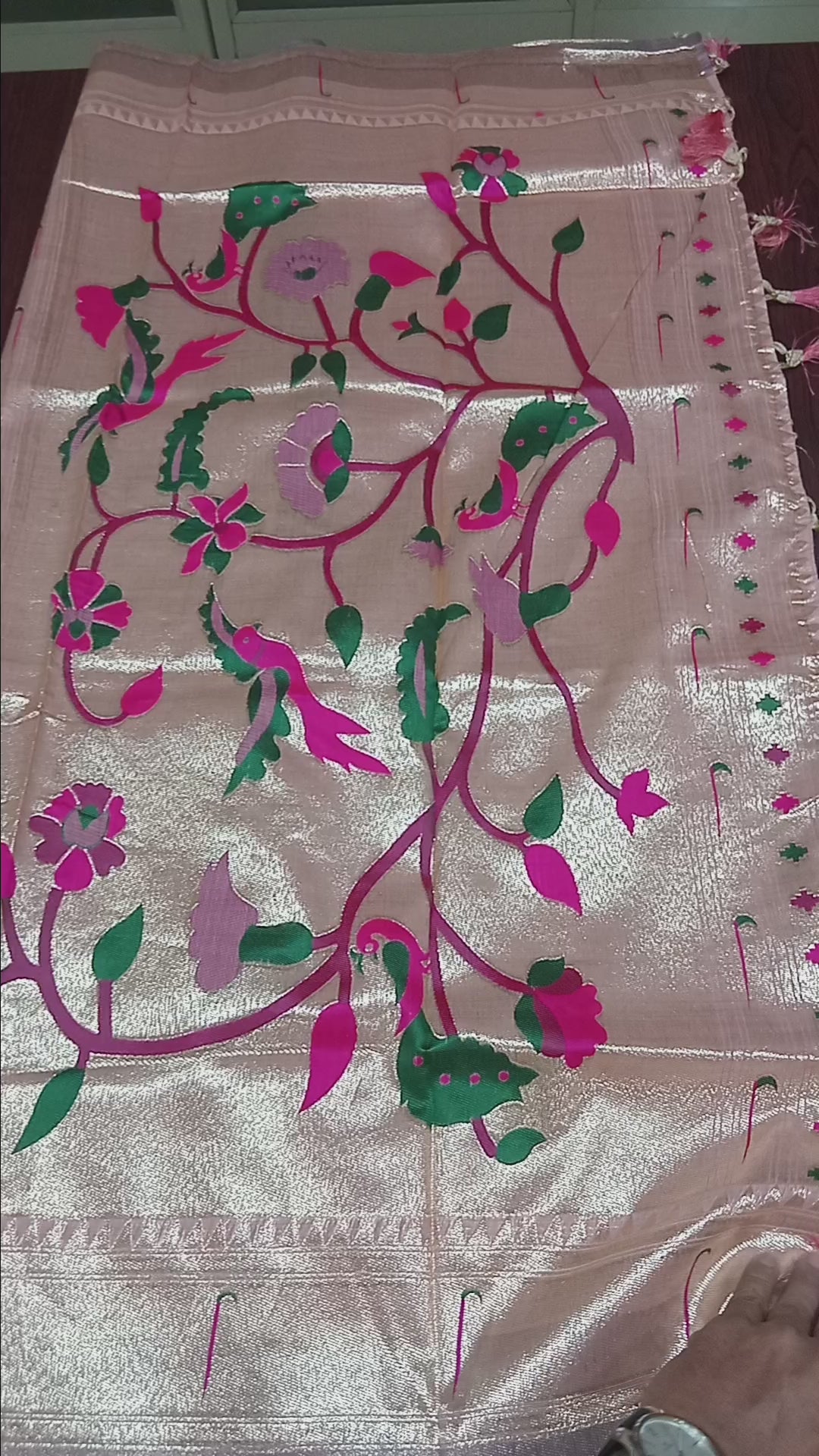 Patola Pure Silk Saree with Rich Gold Color Zari Border and Pallu in Light Pink Color
